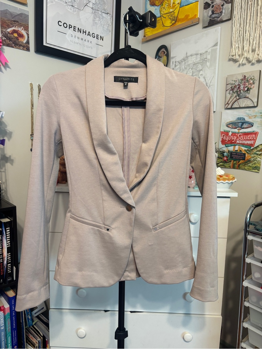 Dynamite Light Blush Pink Shawl Collar Blazer